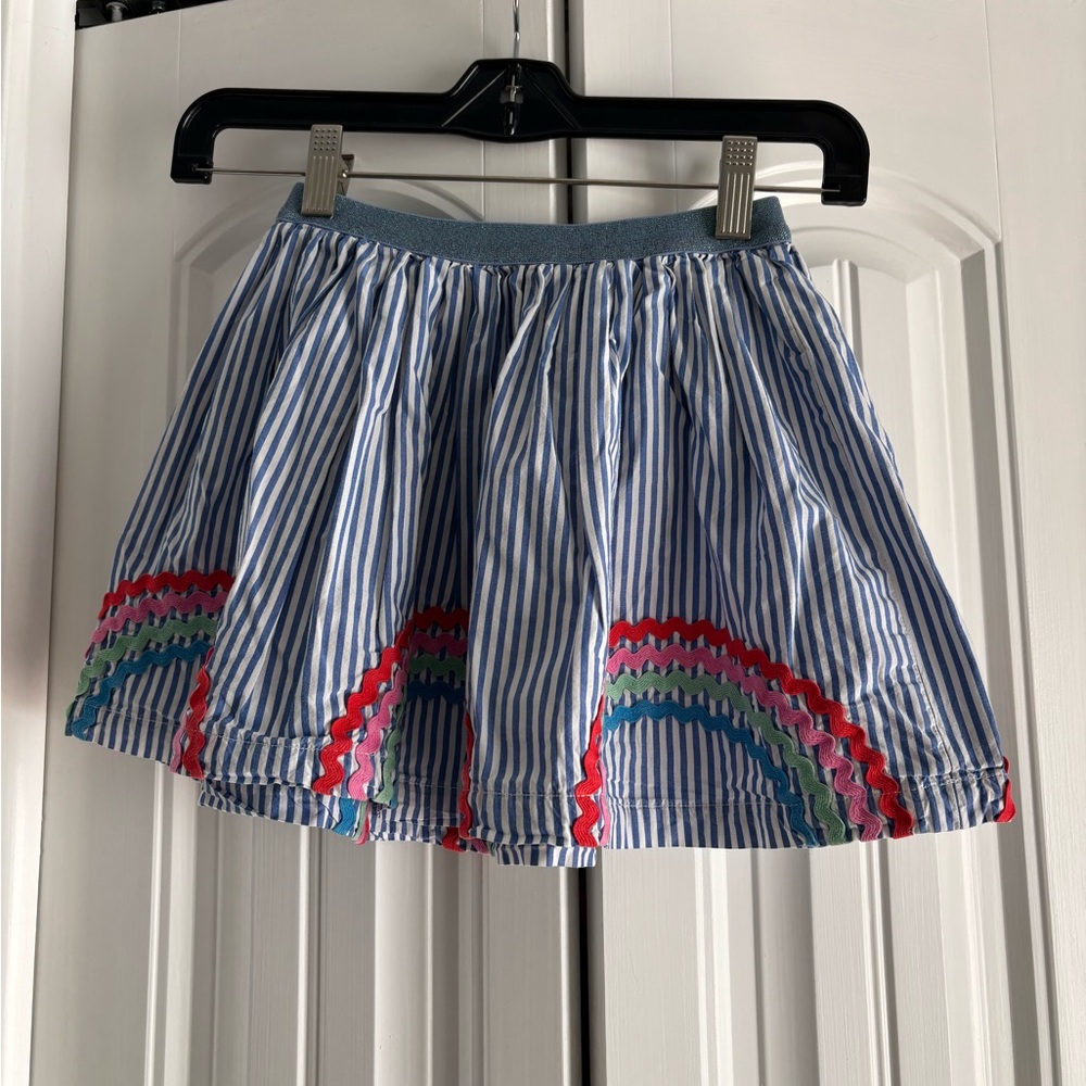 Crewcuts Blue Striped Skirt with Rainbow Details